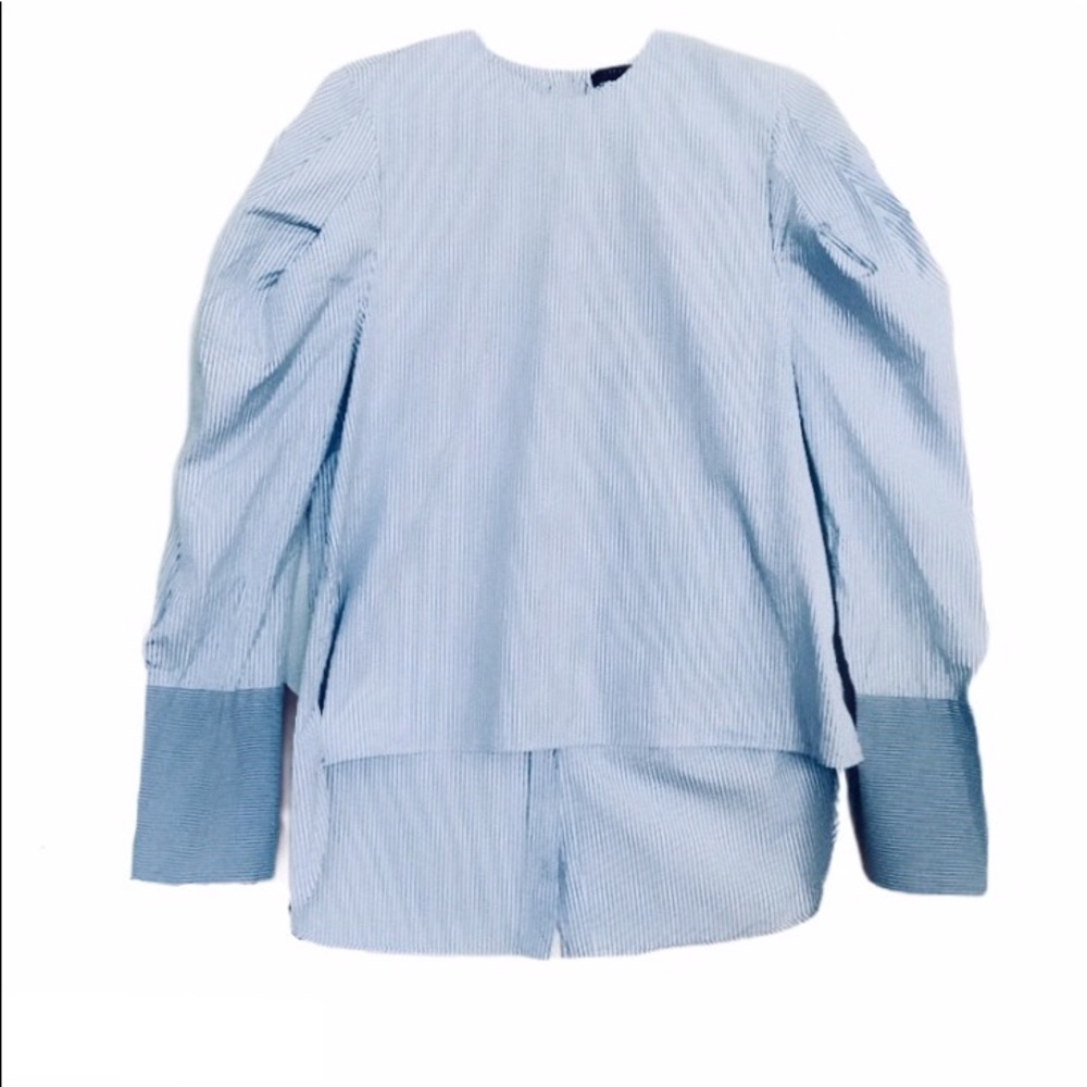 ❤️Zara Blue Striped Puff Shoulder Hi Lo Blouse XS